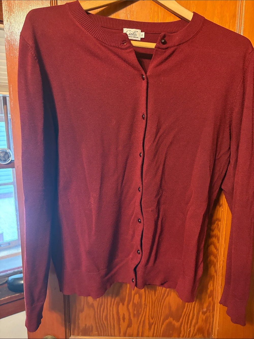 Cielo Women's Burgundy Button-Up Cardigan